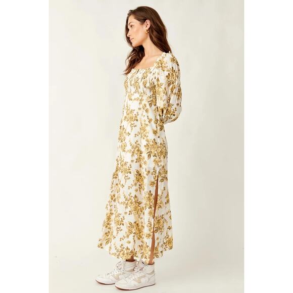 Free People Jaymes Smocked Floral Cream Midi-Dress Size XS - Picture 4 of 10
